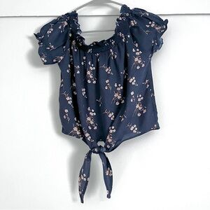 Mimi Chica women’s/juniors size S navy blue peasant top with pink flowers